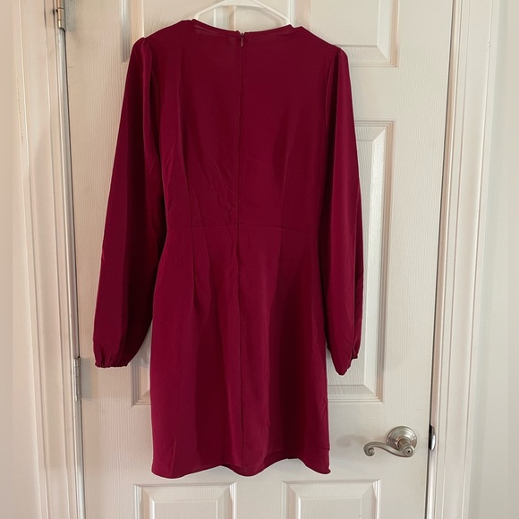 NWT Lulu’s Believe It or Knot Wine Red Long Sleeve Tie-Front Skater Dress - Picture 6 of 7
